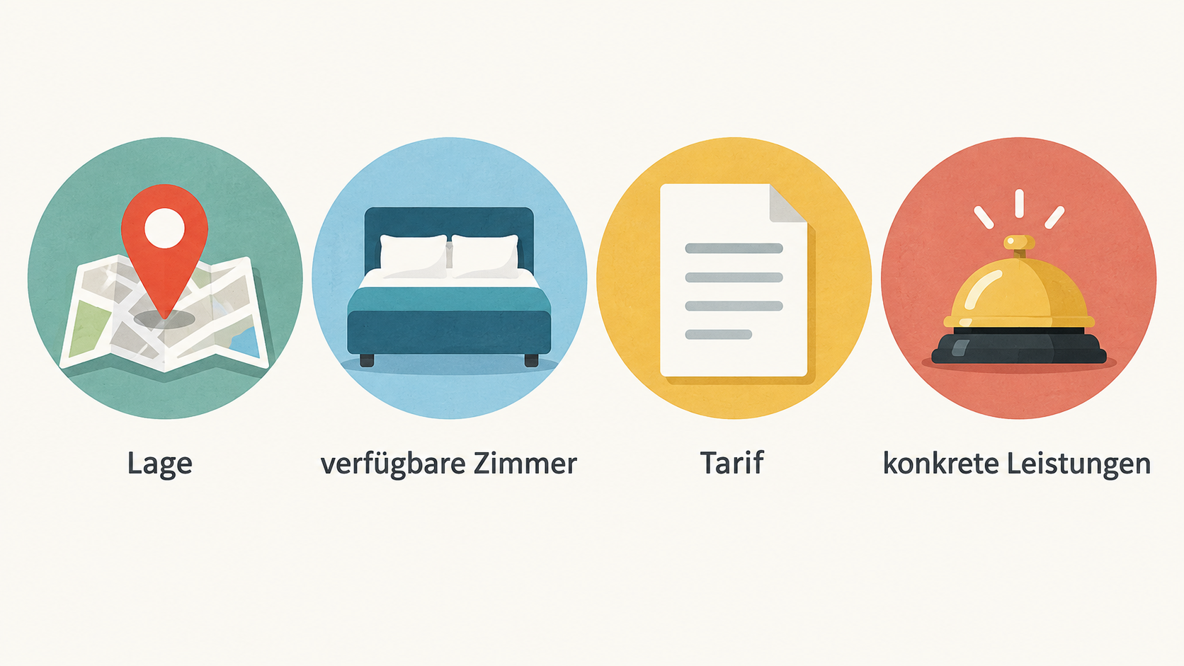 Eine nummerierte Checkliste mit den vier im Abschnitt genannten Punkten zum Gegenüberstellen verschiedener Hotelketten zeigen.