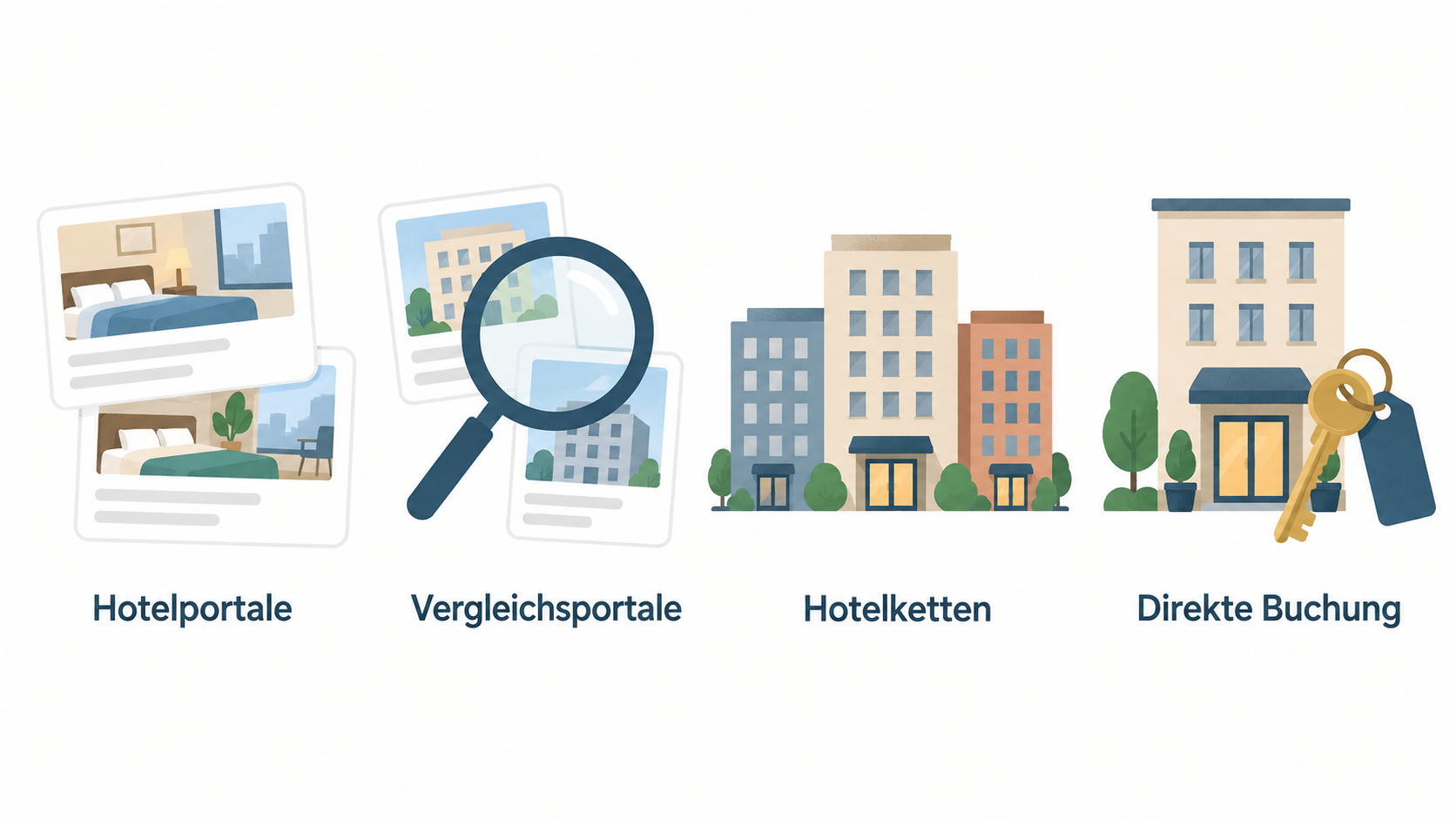 Die im Abschnitt genannte Reihenfolge als einfache dreistufige Checkliste zeigen: Unterkünfte eingrenzen, Raten vergleichen und Bedingungen klären.