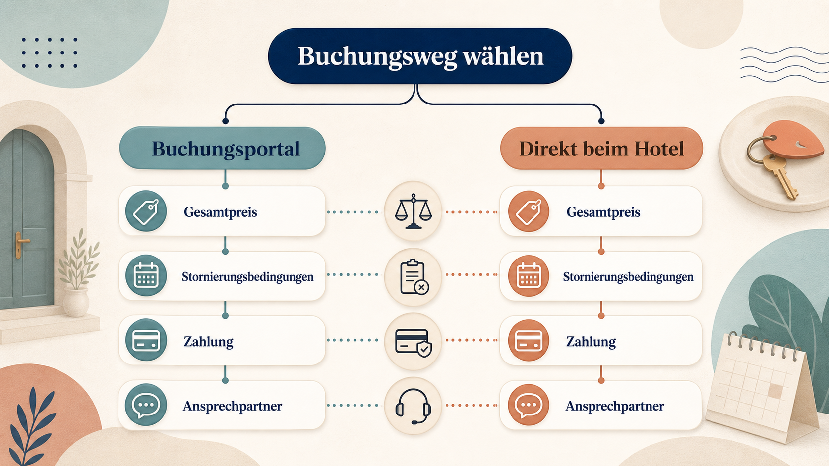 Redaktionelle Illustration zu Städtehotel buchen: Booking.com, HRS, Motel One und Accor für unterschiedliche Wochenendtrips verglichen