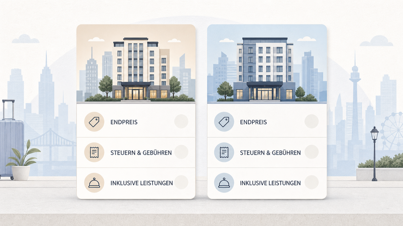 Redaktionelle Illustration zu Echte Städtehotel-Deals erkennen: Endpreis, Bedingungen, Bewertungen und Buchungsdruck prüfen