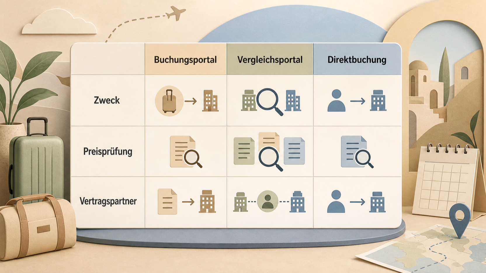 Redaktionelle Illustration zu Booking.com im Check: Buchungsablauf, Bedingungen, Support und Grenzen für Städtereisen